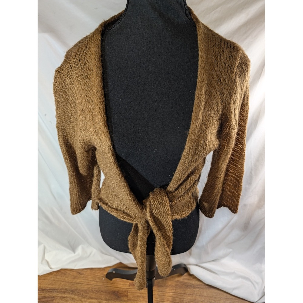 Wooden Ships Paola Buendia Loose Knit Brown fairy crop cardigan, 3/4 sleeve, M/L